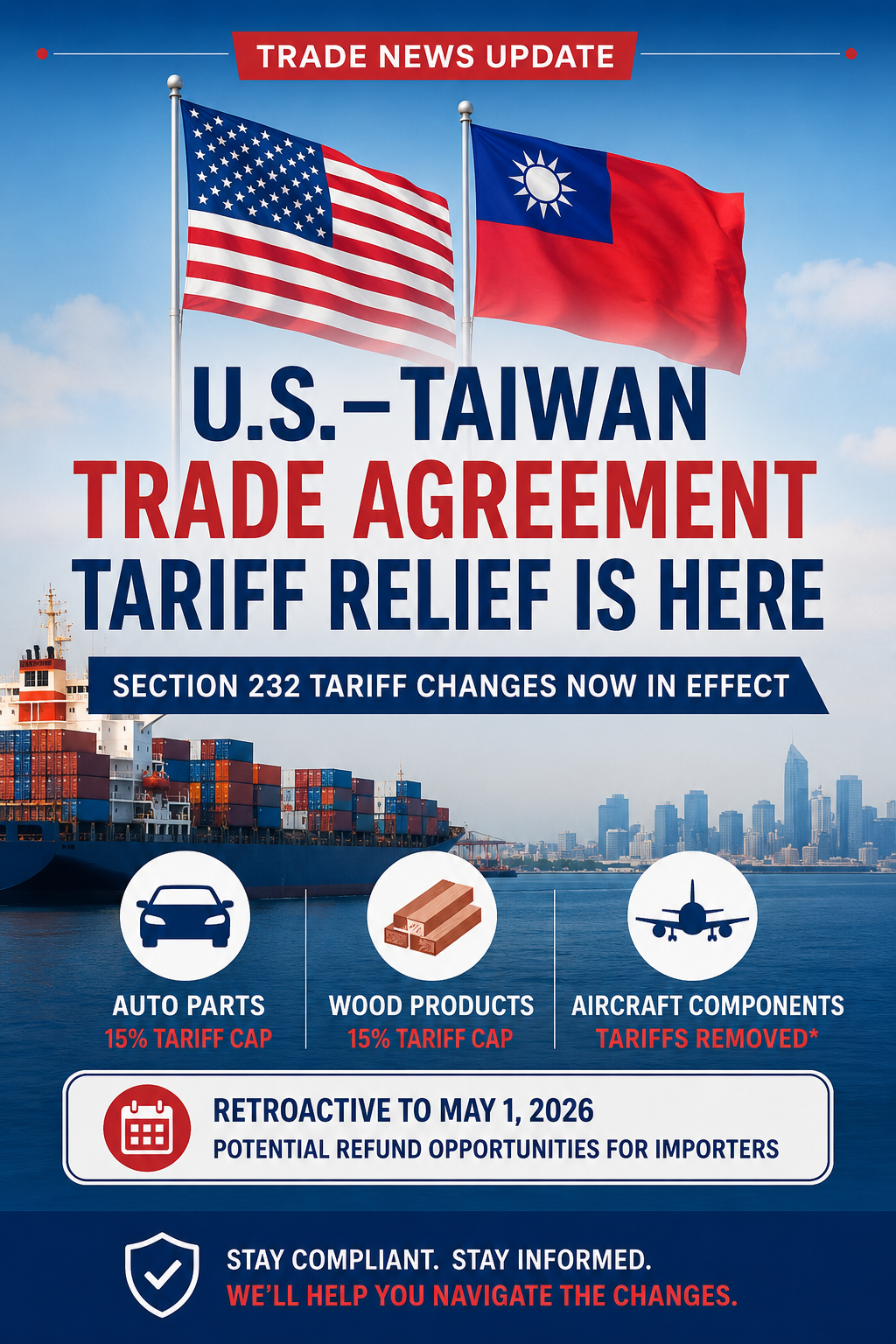 Taiwan Section 232 tariff changes on auto parts wood products and aircraft components in 2026