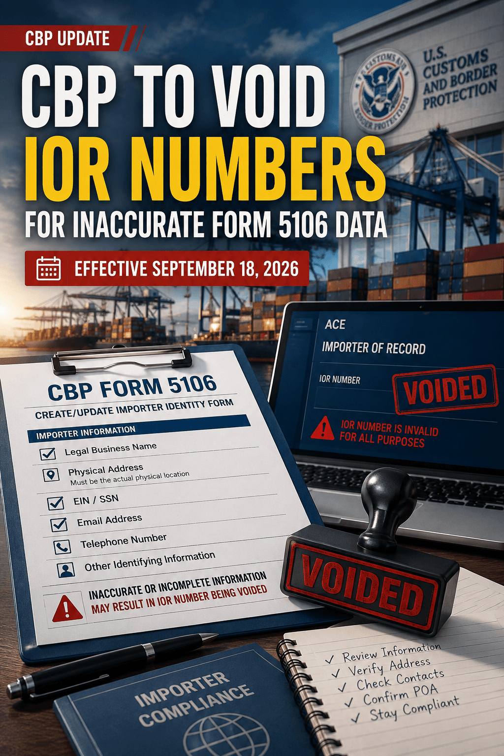 CBP Form 5106 IOR accuracy requirements beginning September 18 2026