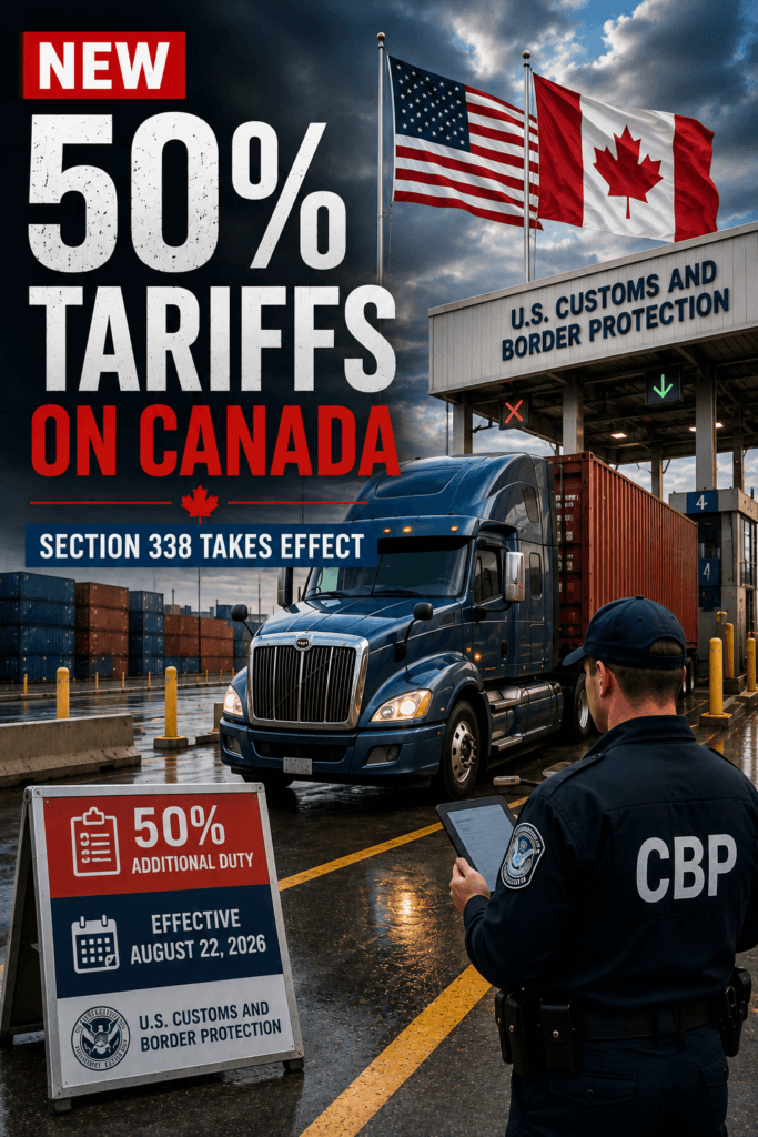 Section 338 tariffs 50% additional duty on certain Canadian goods