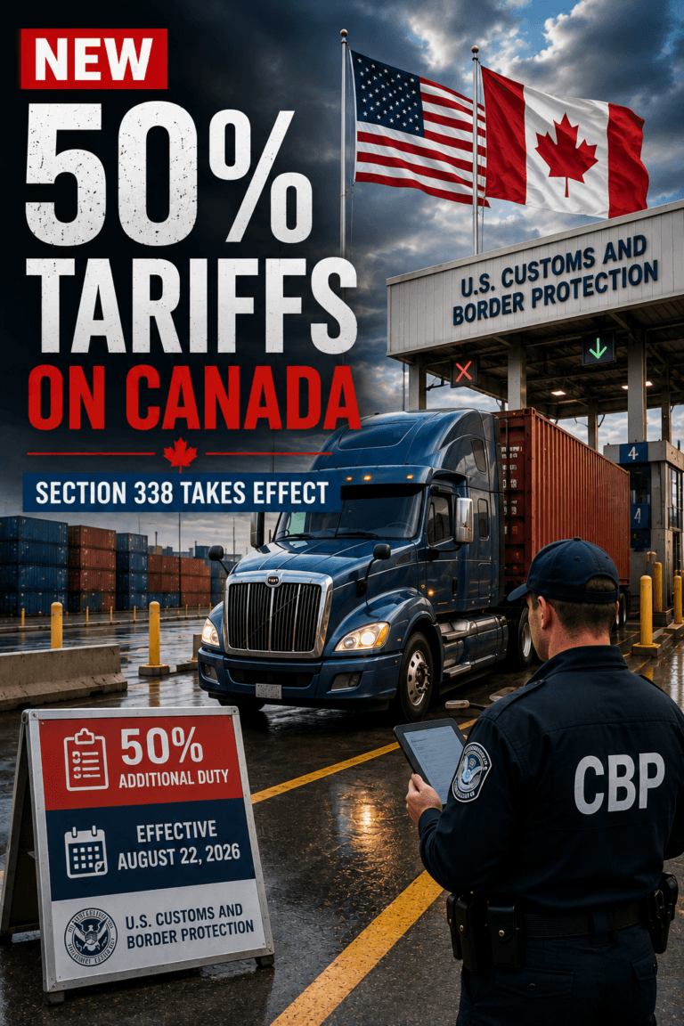 Section 338 tariffs 50% additional duty on certain Canadian goods