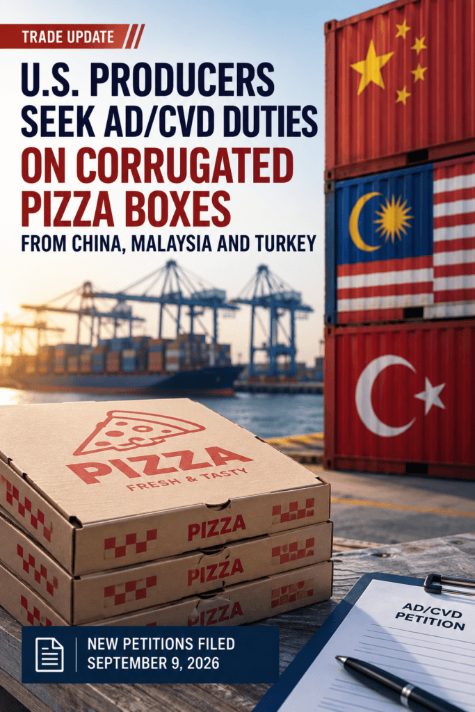 Corrugated pizza boxes antidumping duties petition